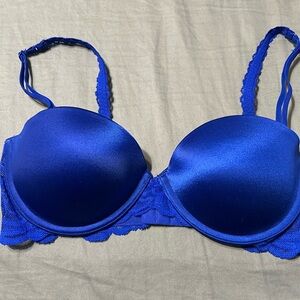 Royal blue statin bra with lace from Victoria’s Secret Pink